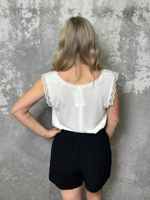White Button Tank with Lace Trim