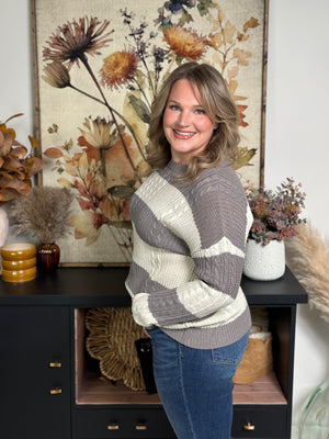 Lightweight Cable Stripe Sweater - Grey/Ivory - FINAL SALE