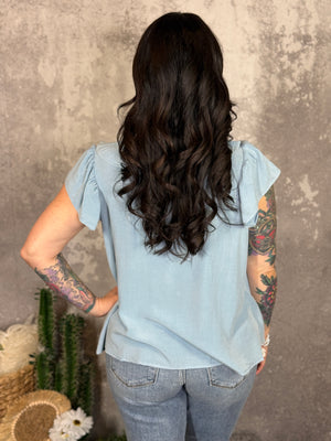 Lightweight Blue Pleated Top (Small - 3X)