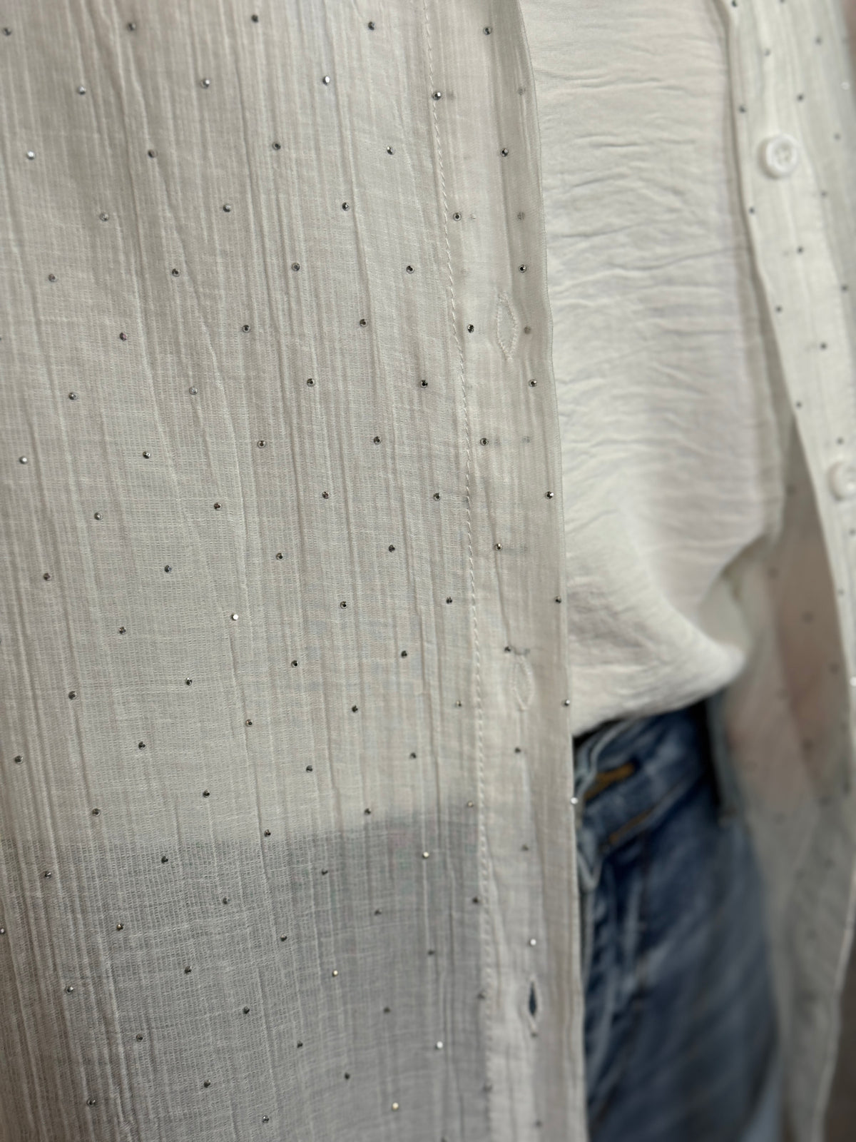 White Studded Blouse  - (Small - 3X)