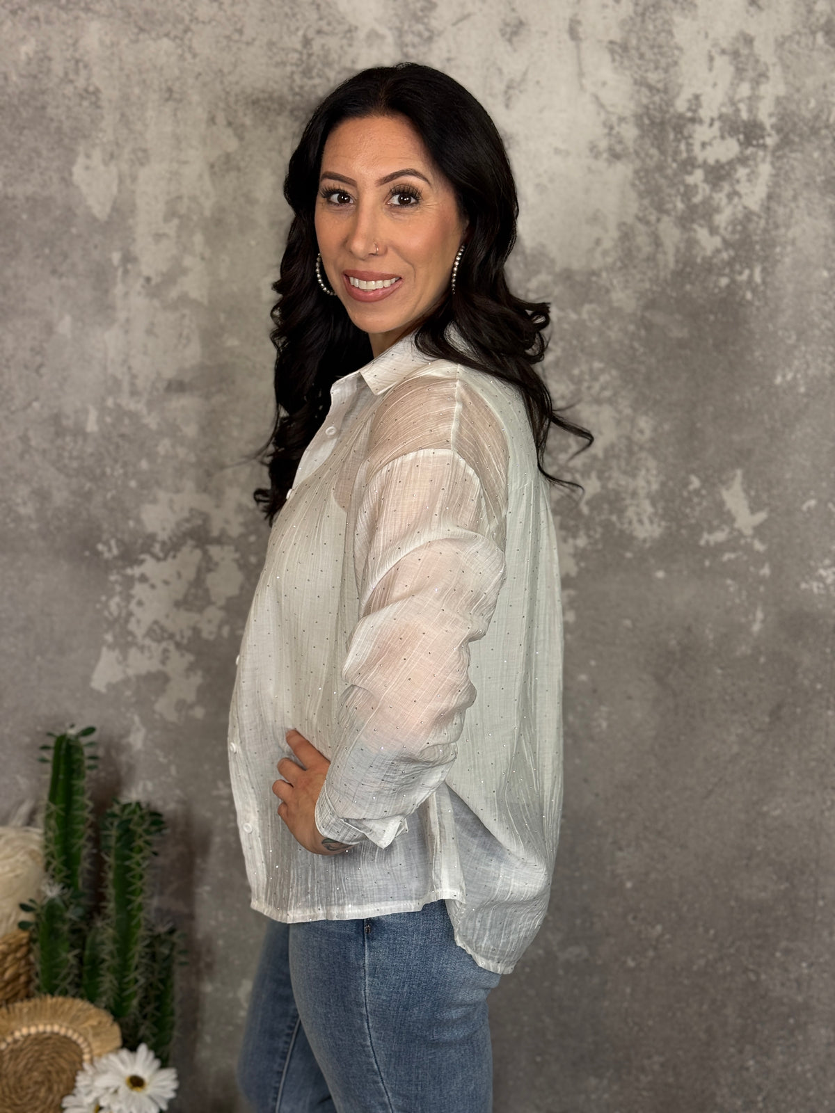 White Studded Blouse  - (Small - 3X)