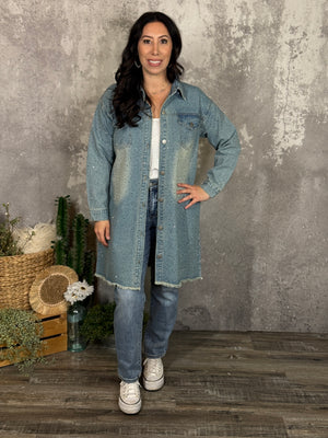 Longline Studded Denim Jacket/Overlay (Small - 3X)