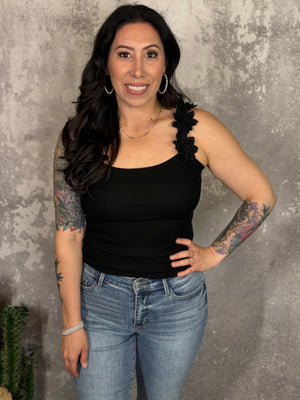 Black Floral Strap Tank