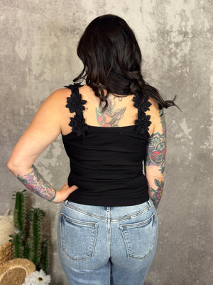 Black Floral Strap Tank