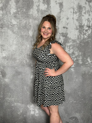 Geo Print Ruffle Sleeve Dress (Small -3x)
