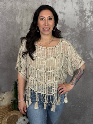 Textured Fringe Turquoise Studed Top