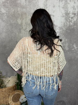 Textured Fringe Turquoise Studed Top