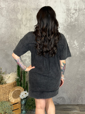 Mineral Wash Tshirt Dress - Black  (Small - 3X)