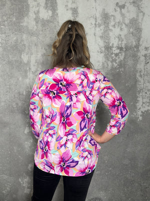 The Wrinkle Free Lizzie Top - Large Pastel Floral (Small - 3X) FINAL SALE