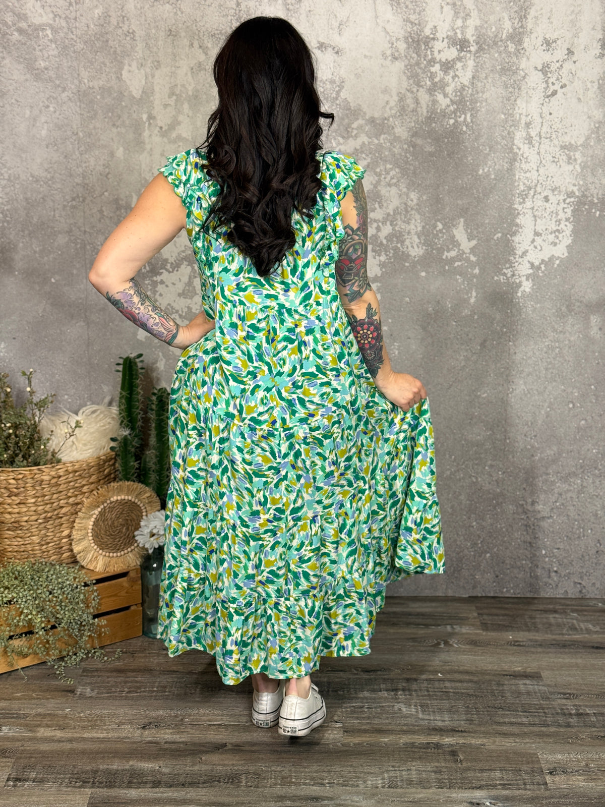 Green Watercolor Maxi Dress
