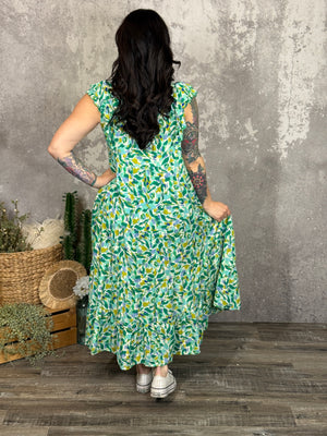Green Watercolor Maxi Dress