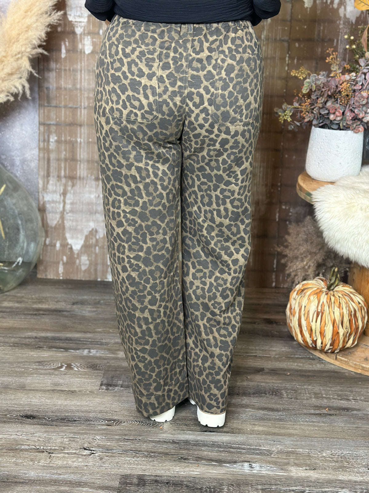 Leopard Wide Leg Cuffed Trouser (Small - 2X)