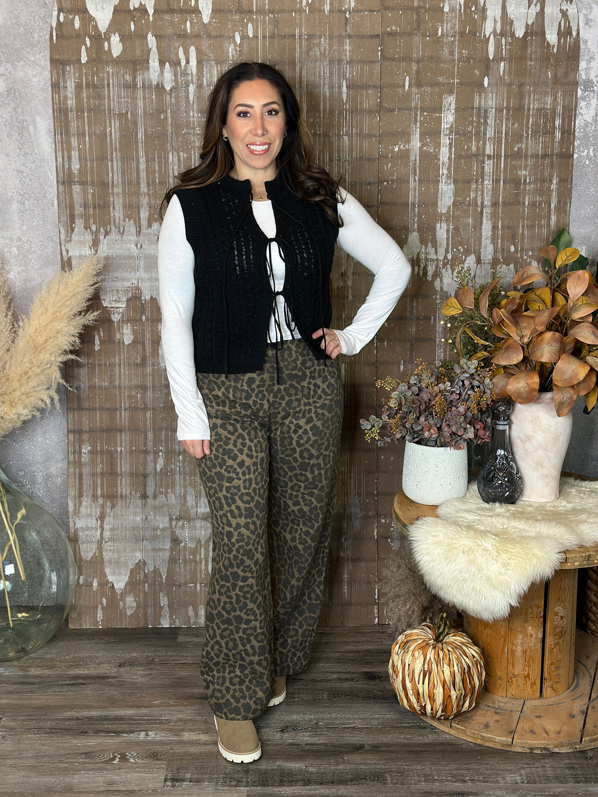 Black Front Tie Cable Knit Vest (Small - 3X)