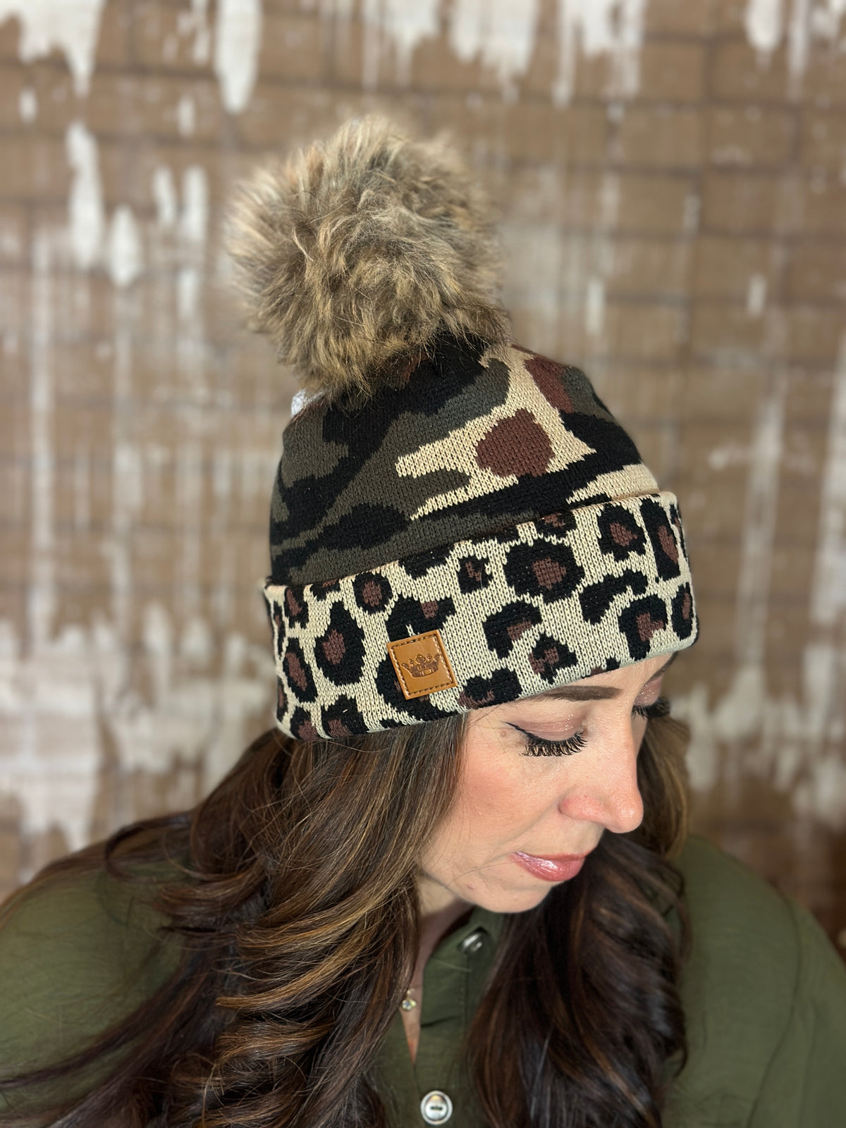 Camo Hat with Leopard Trim