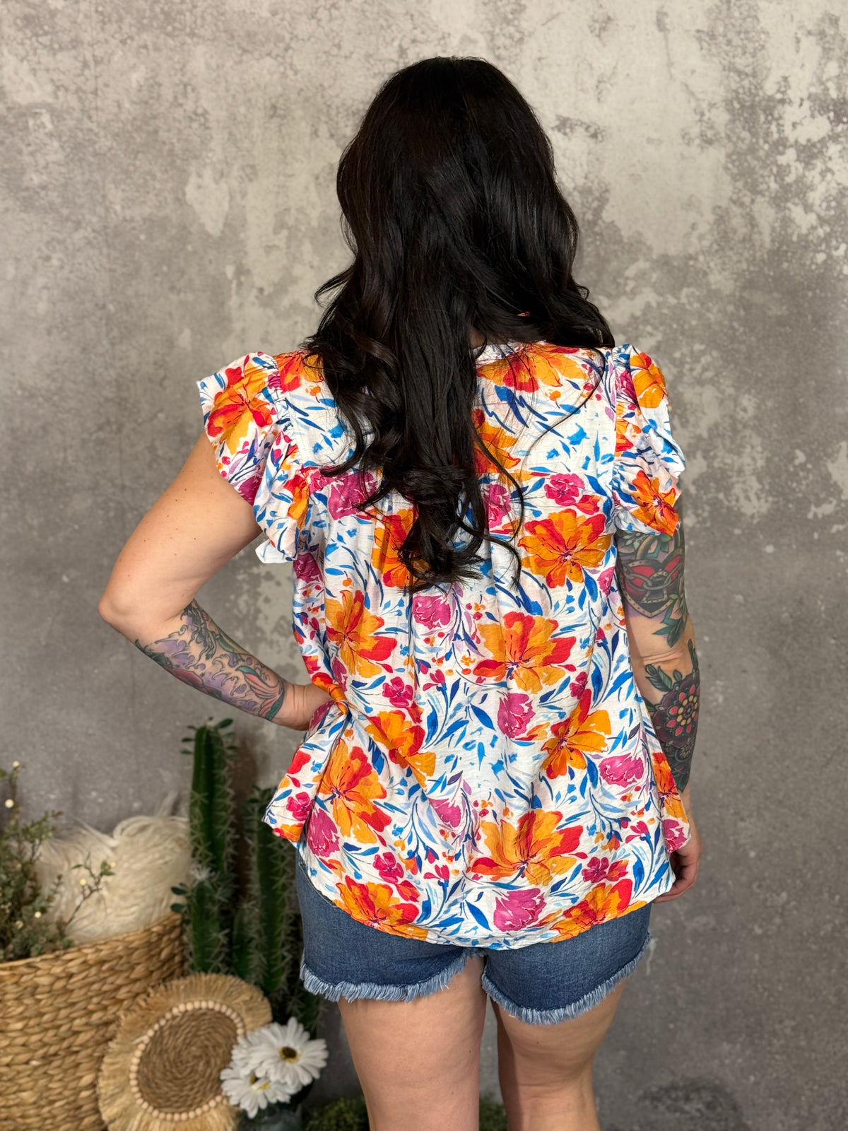 Bright Floral Ruffle Top