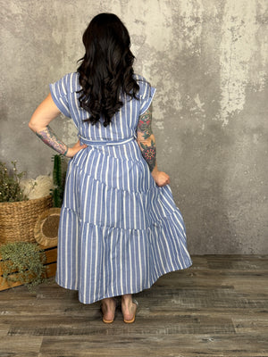 Stripe Button Up Collared Dress  (Small - 3X)
