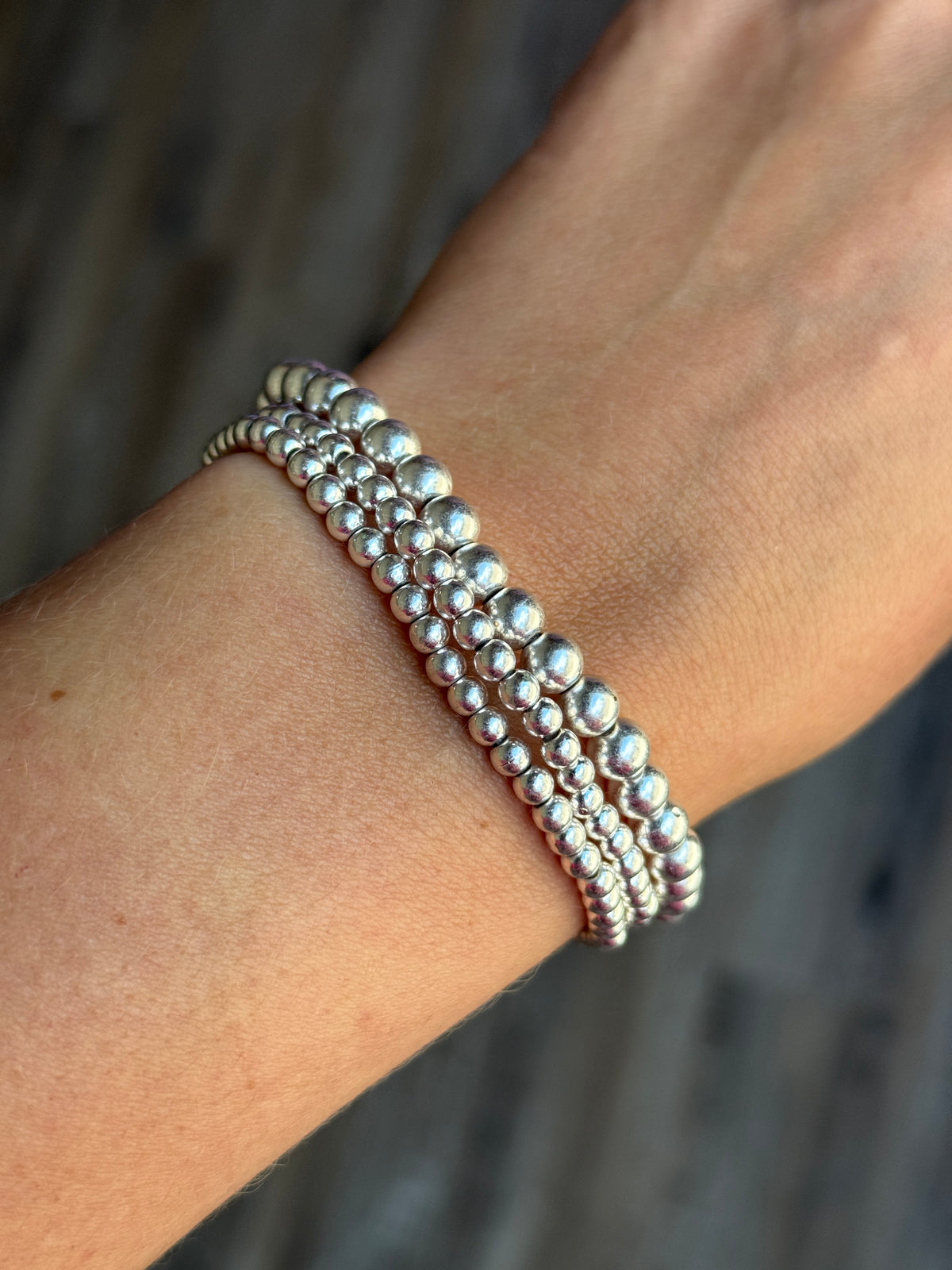 Bright Silver 3 Strand Stretch Bracelet