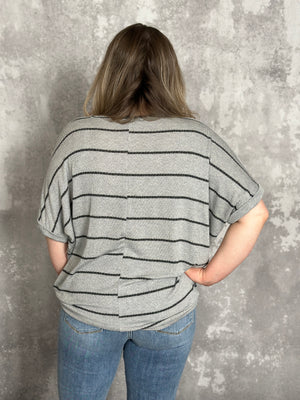 Knit Stripe Short Sleeve Top - Grey (LARGE LEFT)