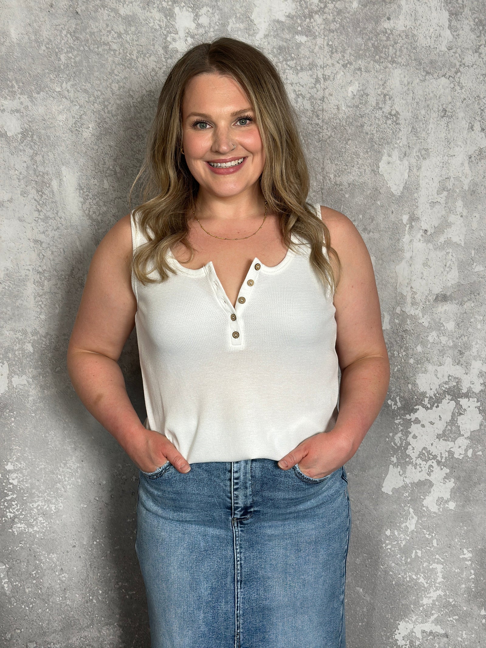 The Wendy Waffle Tank -  White (Small - 3X) - FINAL SALE