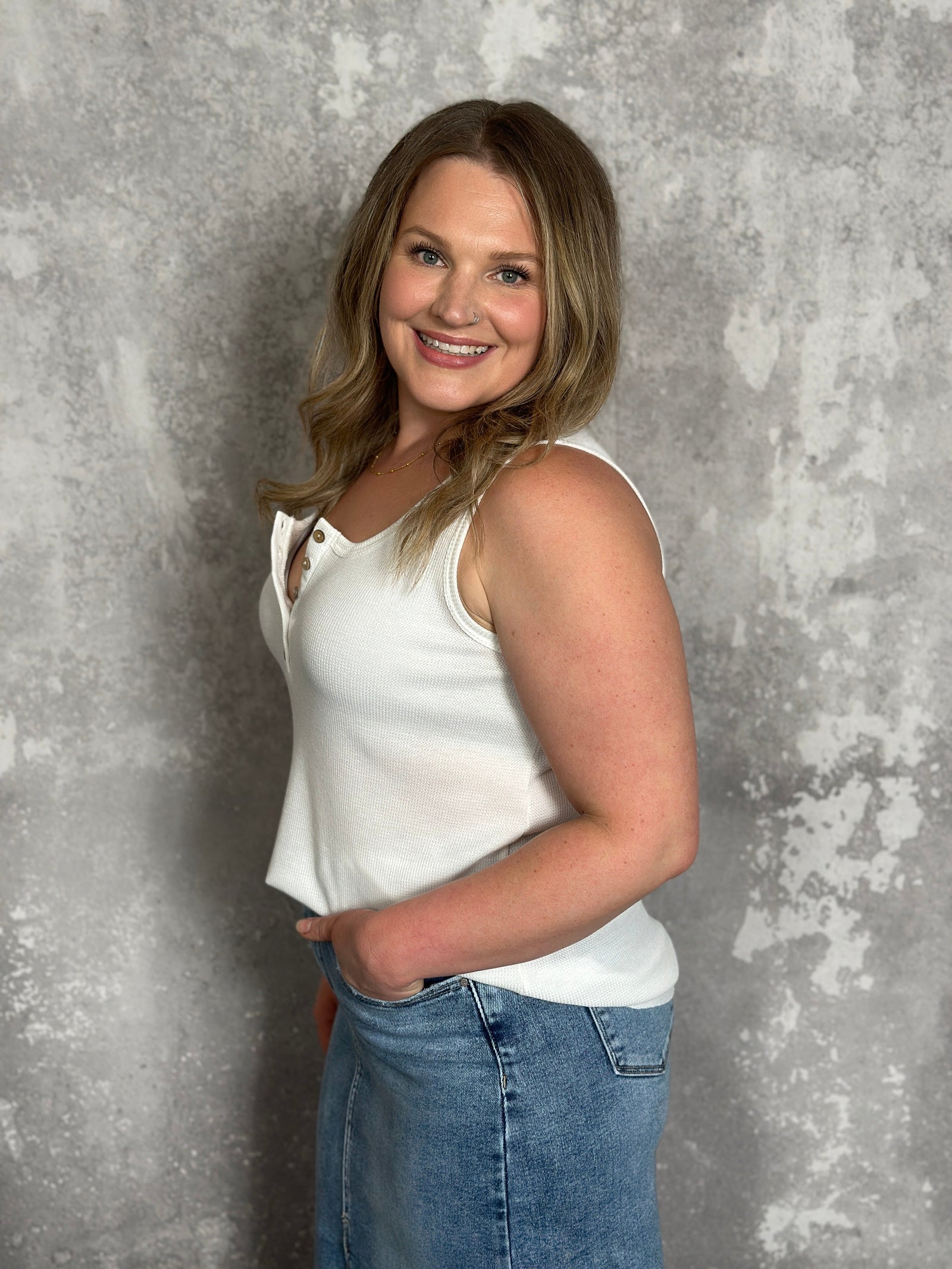 The Wendy Waffle Tank -  White (Small - 3X) - FINAL SALE