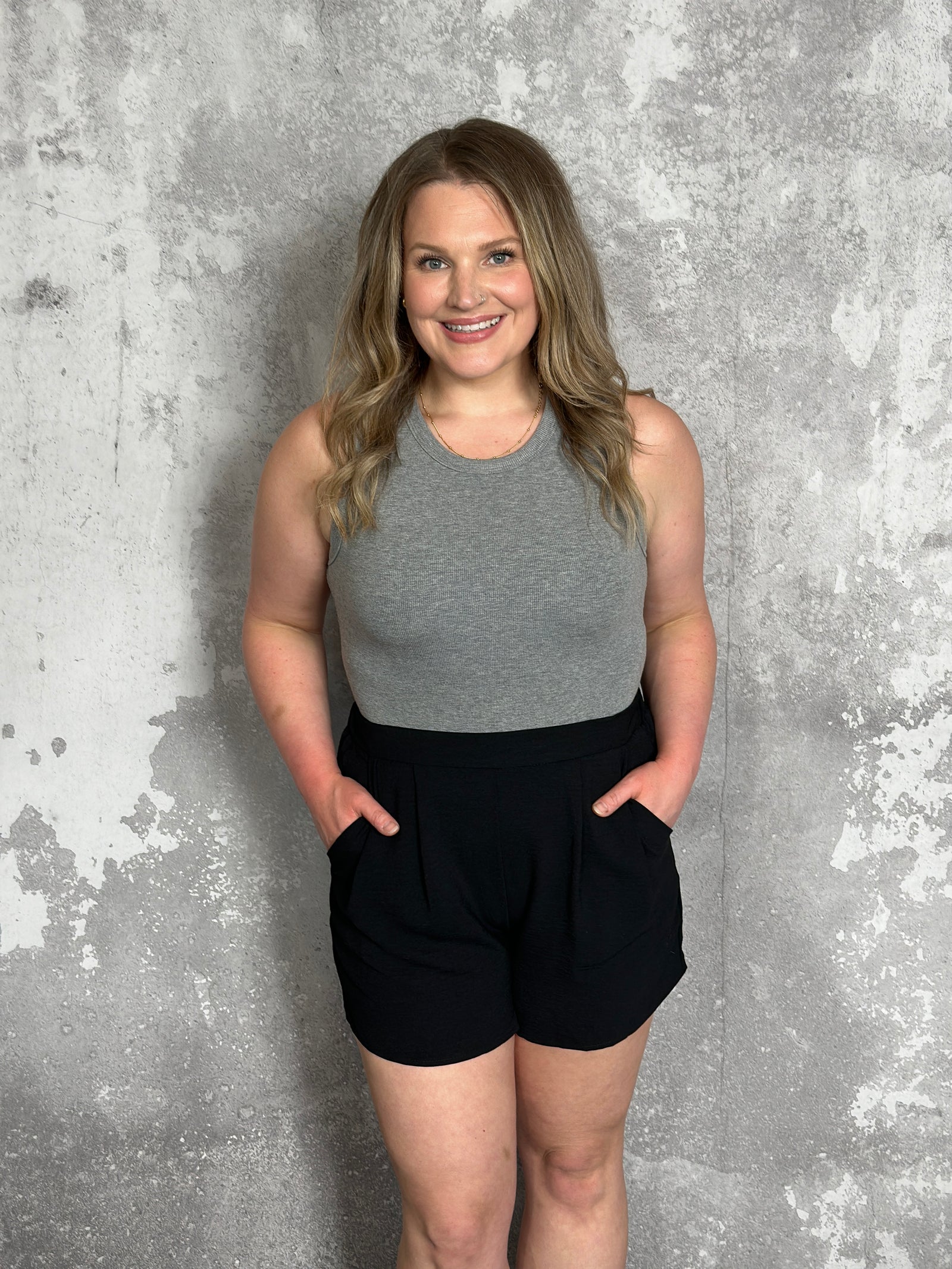 High Neckline Tank Bodysuit - Grey (Small - 3X) FINAL SALE