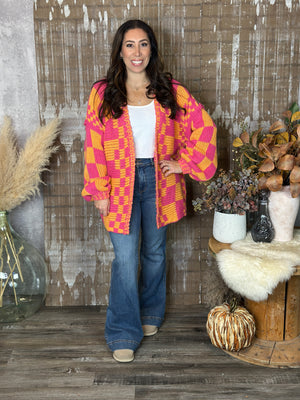 Vibrant Checker Cardigan