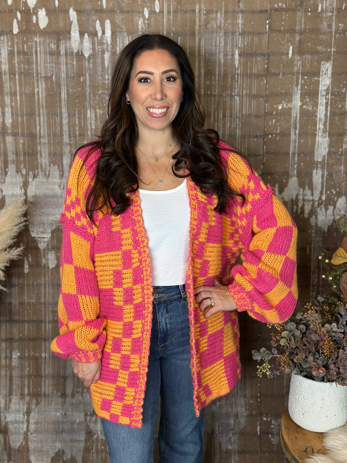 Vibrant Checker Cardigan