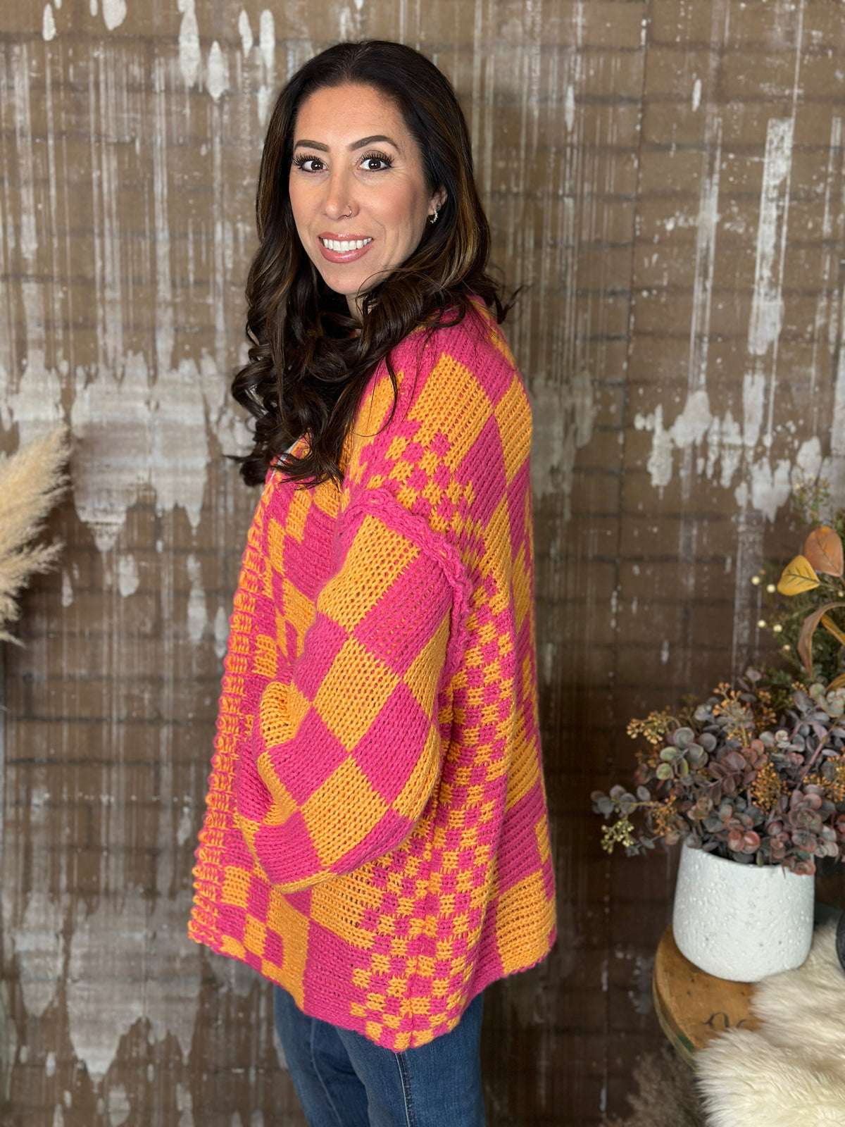Vibrant Checker Cardigan