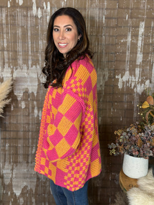 Vibrant Checker Cardigan