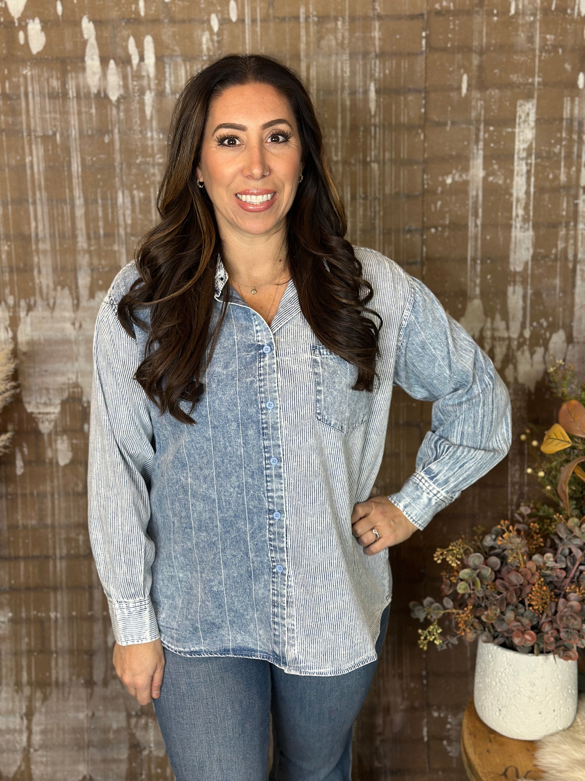 Denim Multi Stripe Top (Small - 3X)