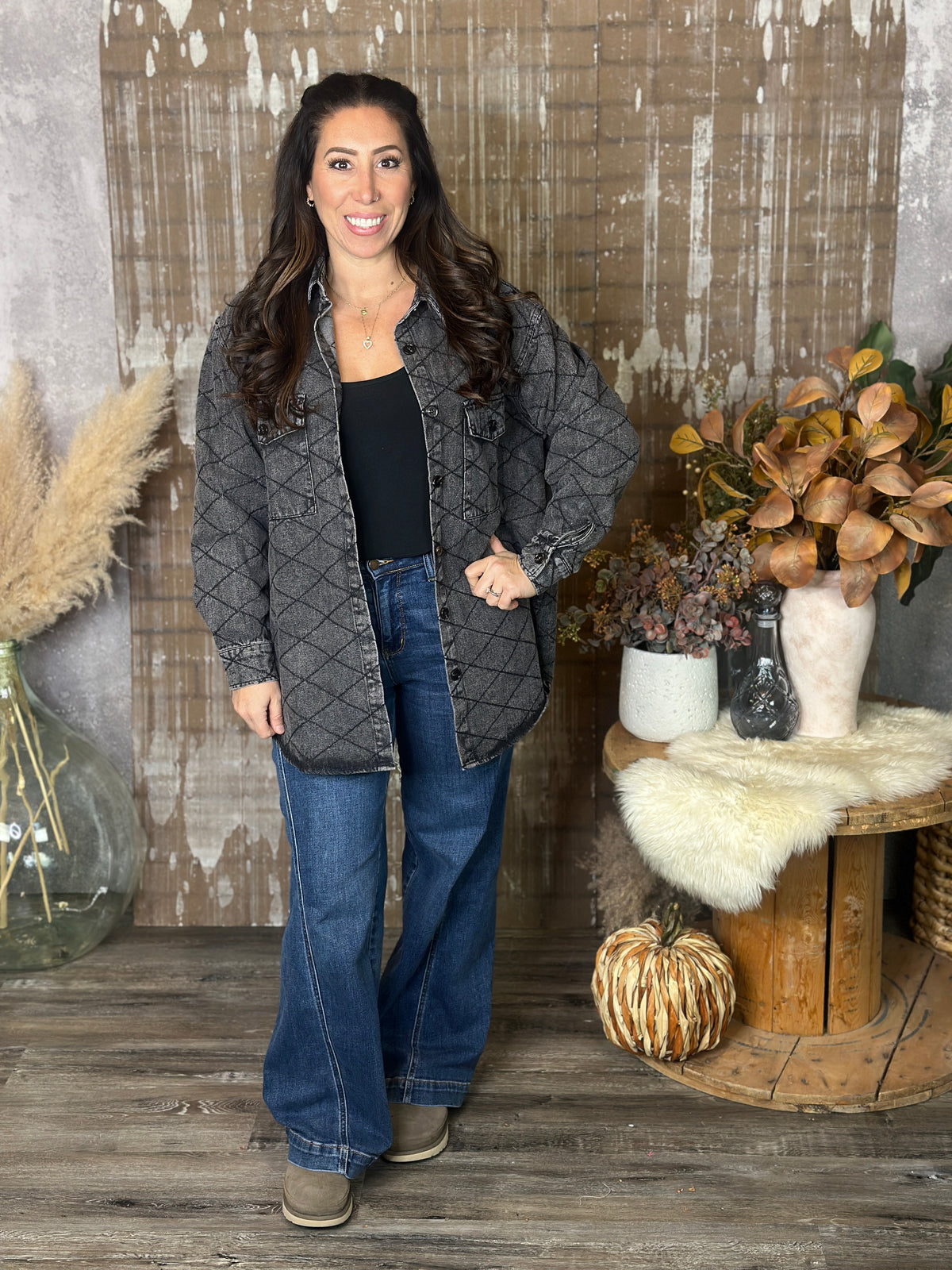 Stitched Denim Jacket  - Black (Small - 3X)