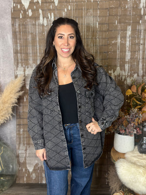 Stitched Denim Jacket  - Black (Small - 3X)