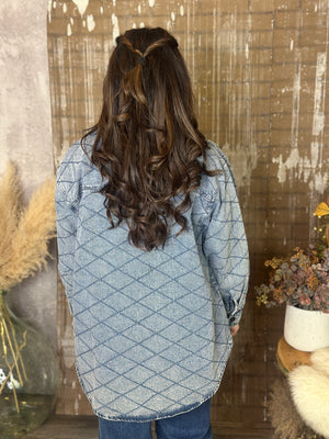 Stitched Denim Jacket  - Blue (Small - 3X)