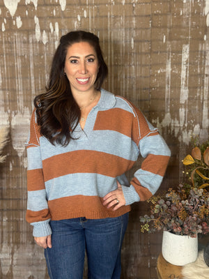 Camel/Blue Collared Sweater