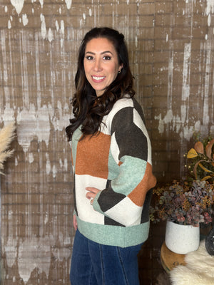Mint/Camel/Brown Checked Sweater