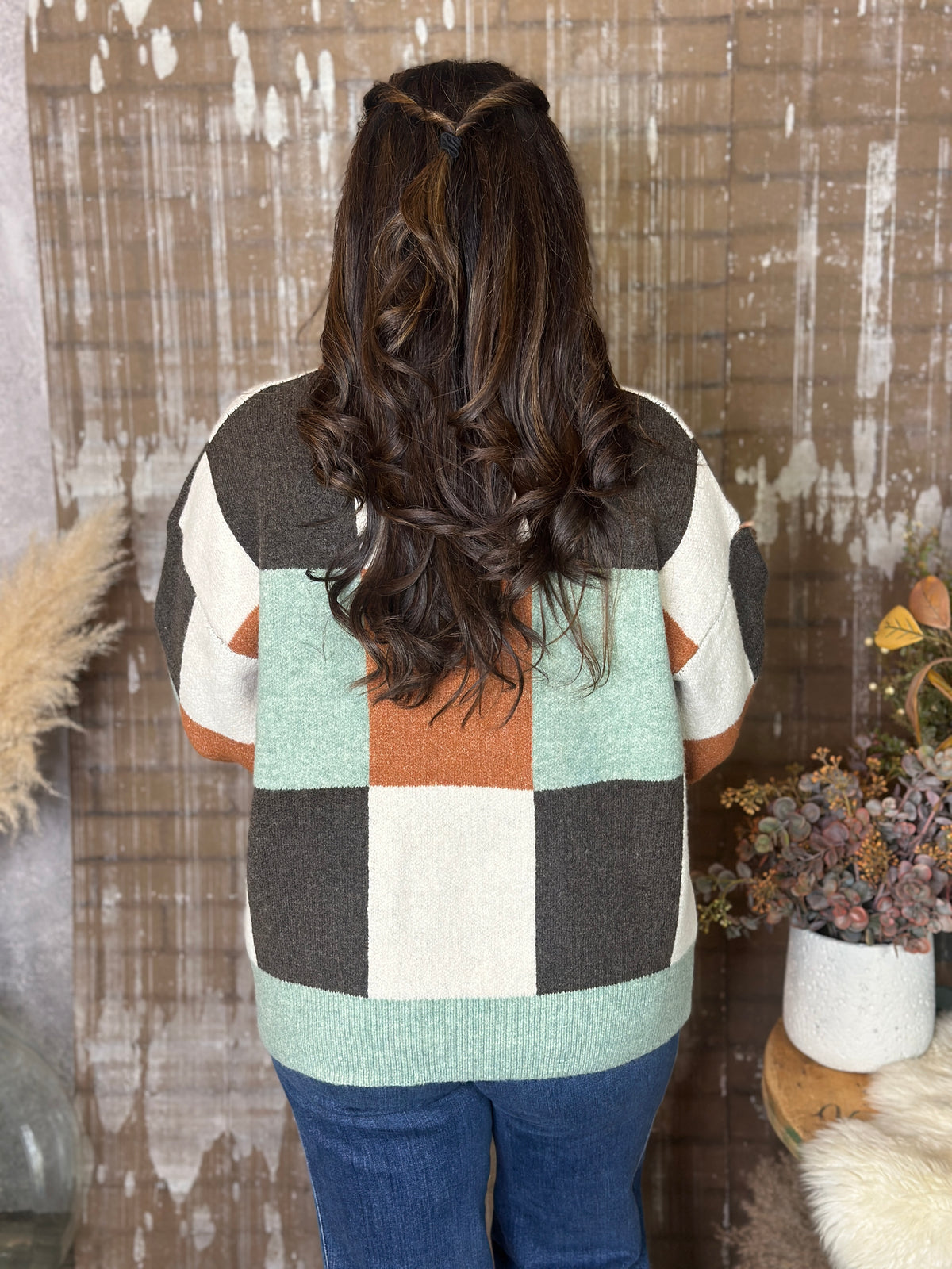 Mint/Camel/Brown Checked Sweater
