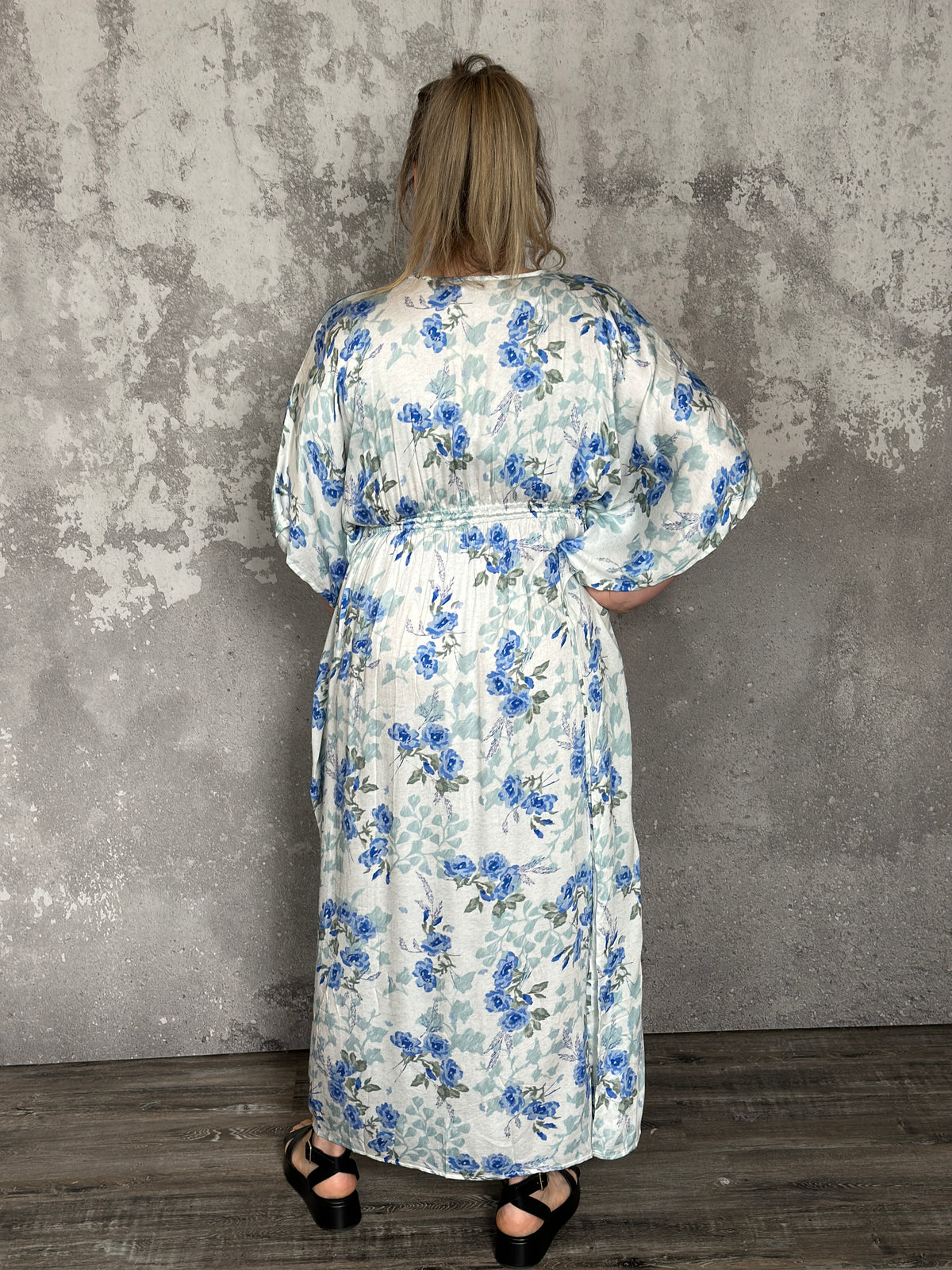 Something Blue Floral Kimono Sleeve Maxi Dress (Small - 2X) - FINAL SALE