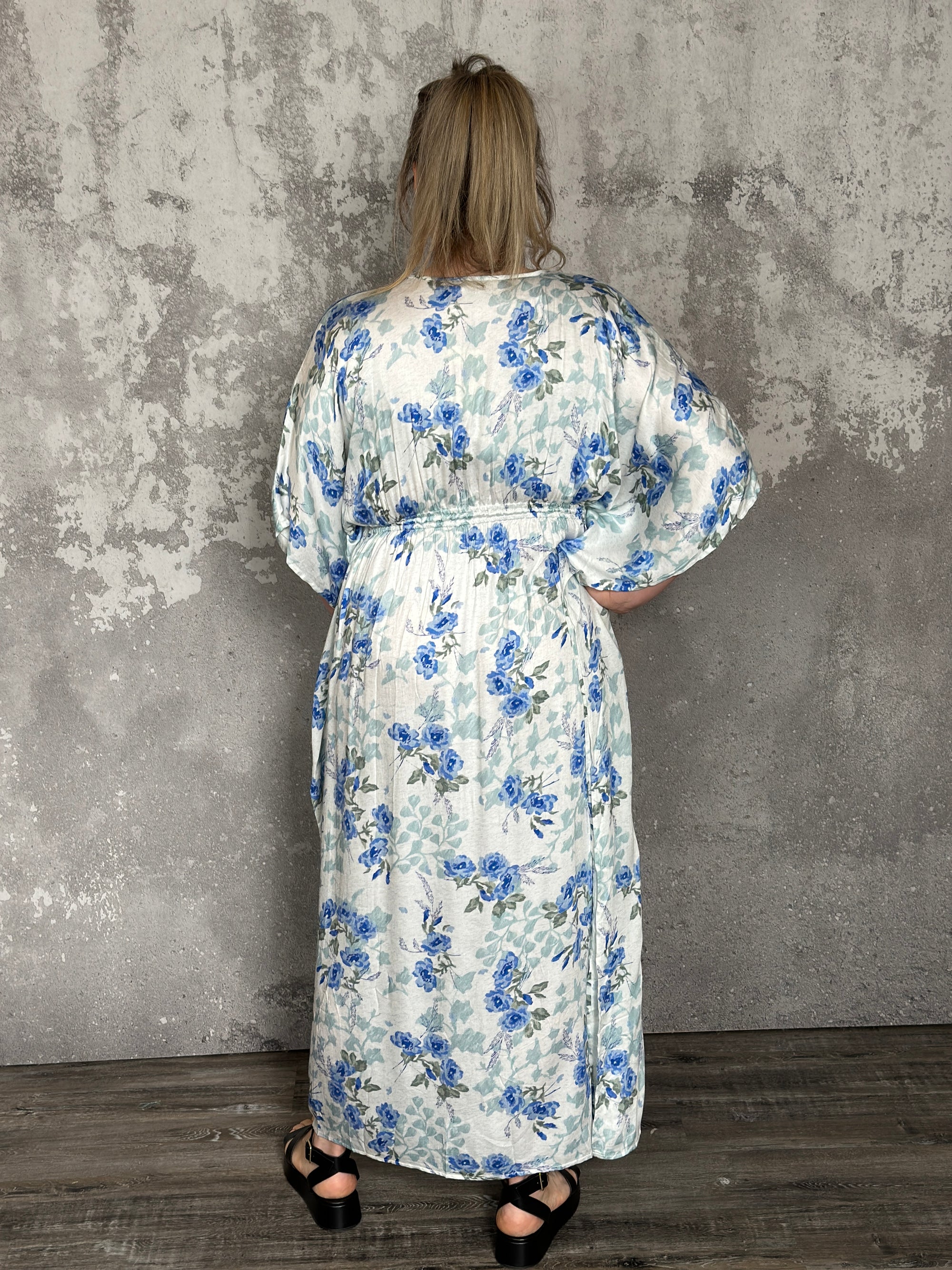 Something Blue Floral Kimono Sleeve Maxi Dress (Small - 2X)