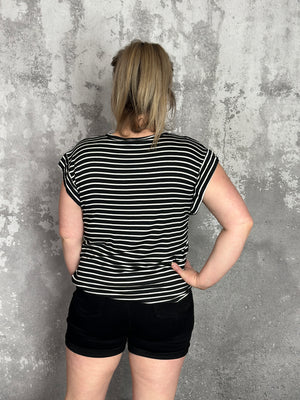 Black Stripe Cap Sleeve Top (Small -3x)