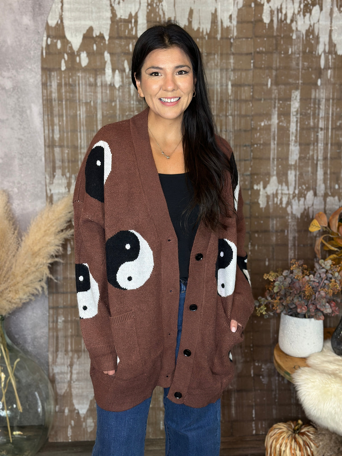 Ying Yang Brown Cardigan (Small - 2X)