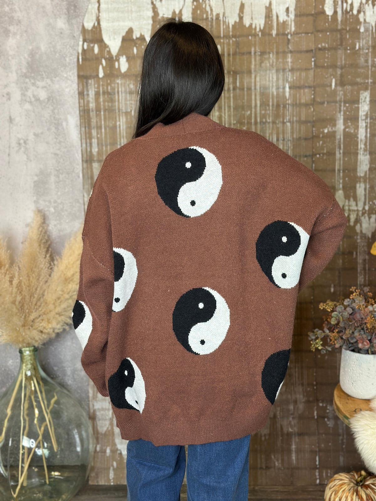 Ying Yang Brown Cardigan (Small - 2X)
