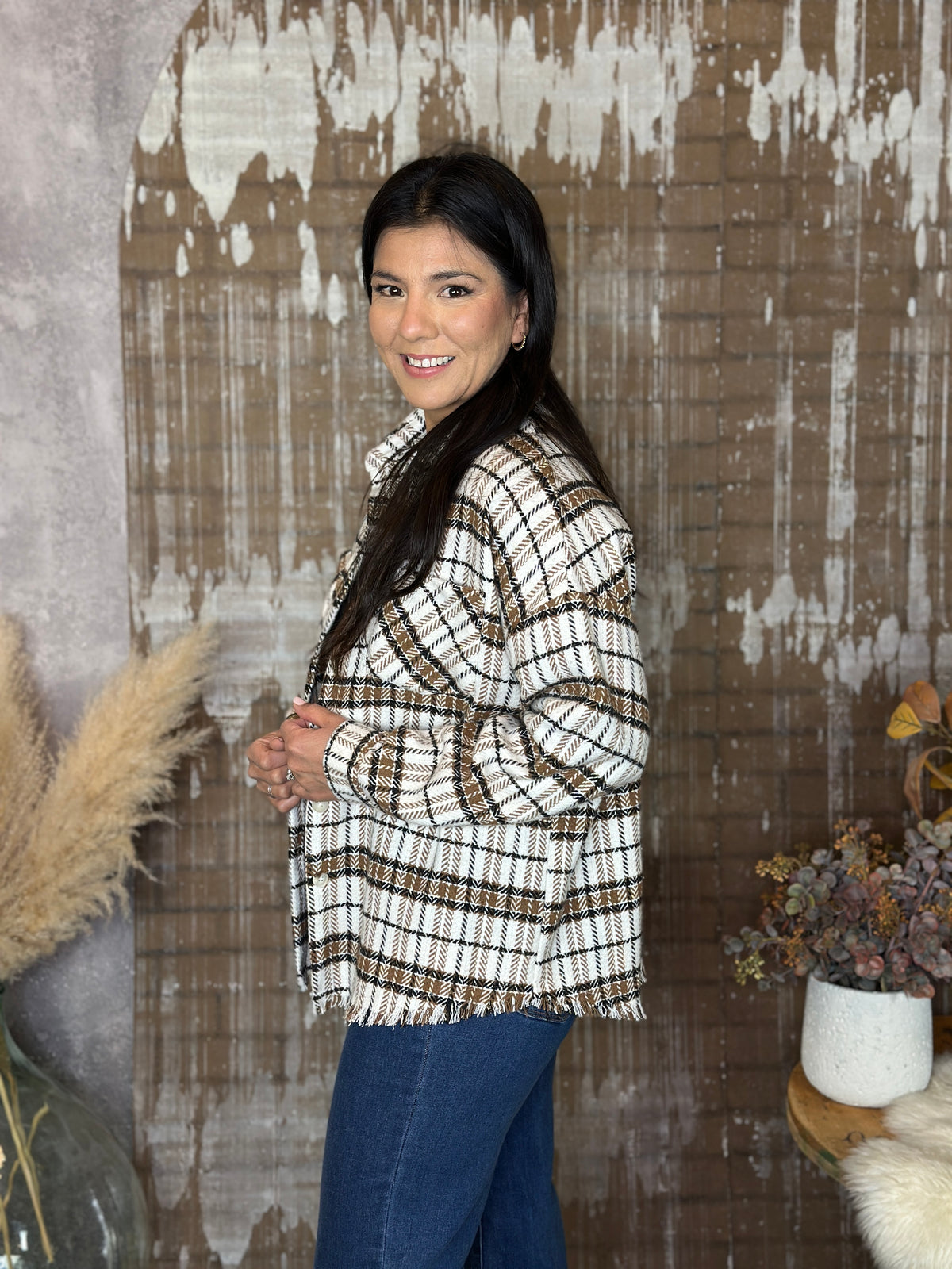 White Brown Plaid Shacket (Small - 3X)