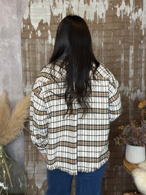 White Brown Plaid Shacket (Small - 3X)
