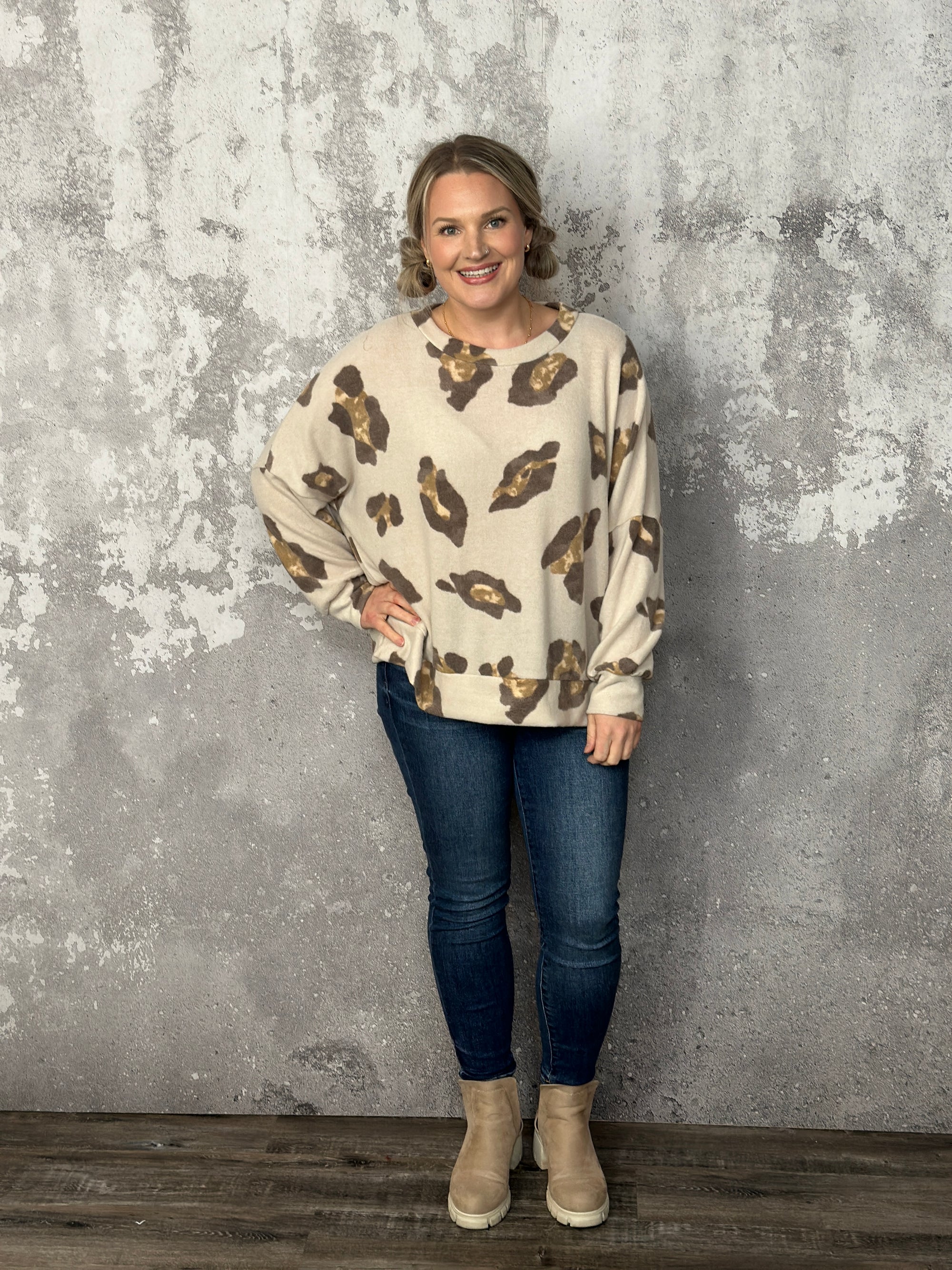 Doorcrasher - Soft Brushed Long Sleeve Taupe Top (Small - 3X) - FINAL SALE
