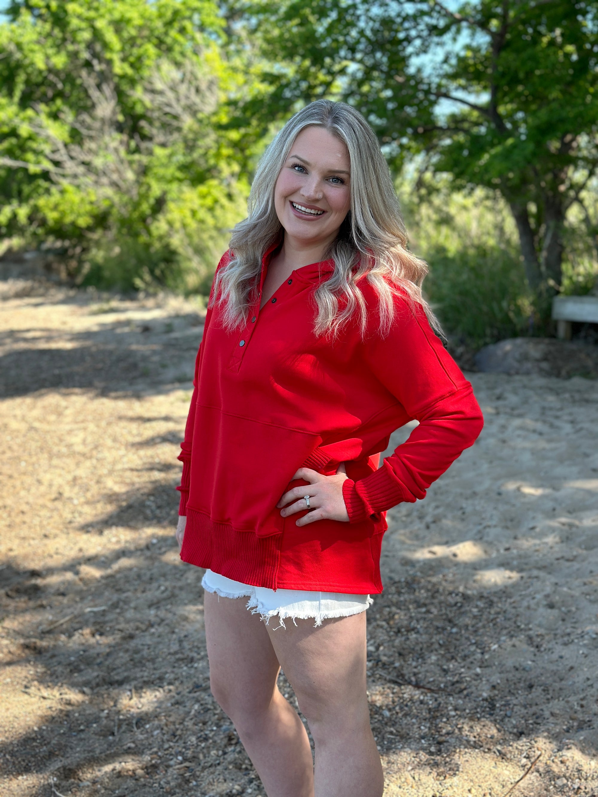 Relaxed Fit Snap Hoodie - Canada Red-(LARGE LEFT)