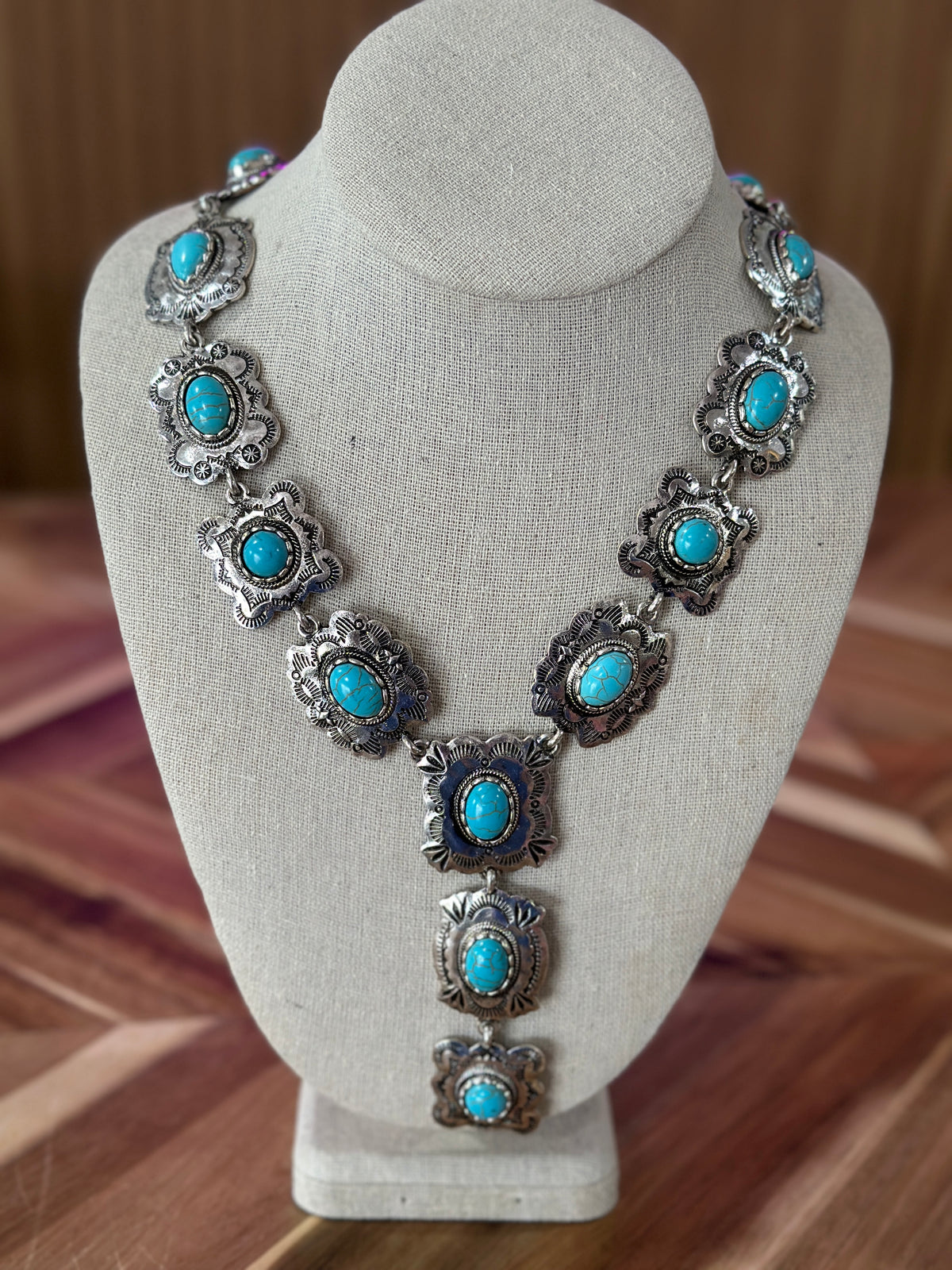Silver Turquoise Squash Necklace with Matching Statement Earring