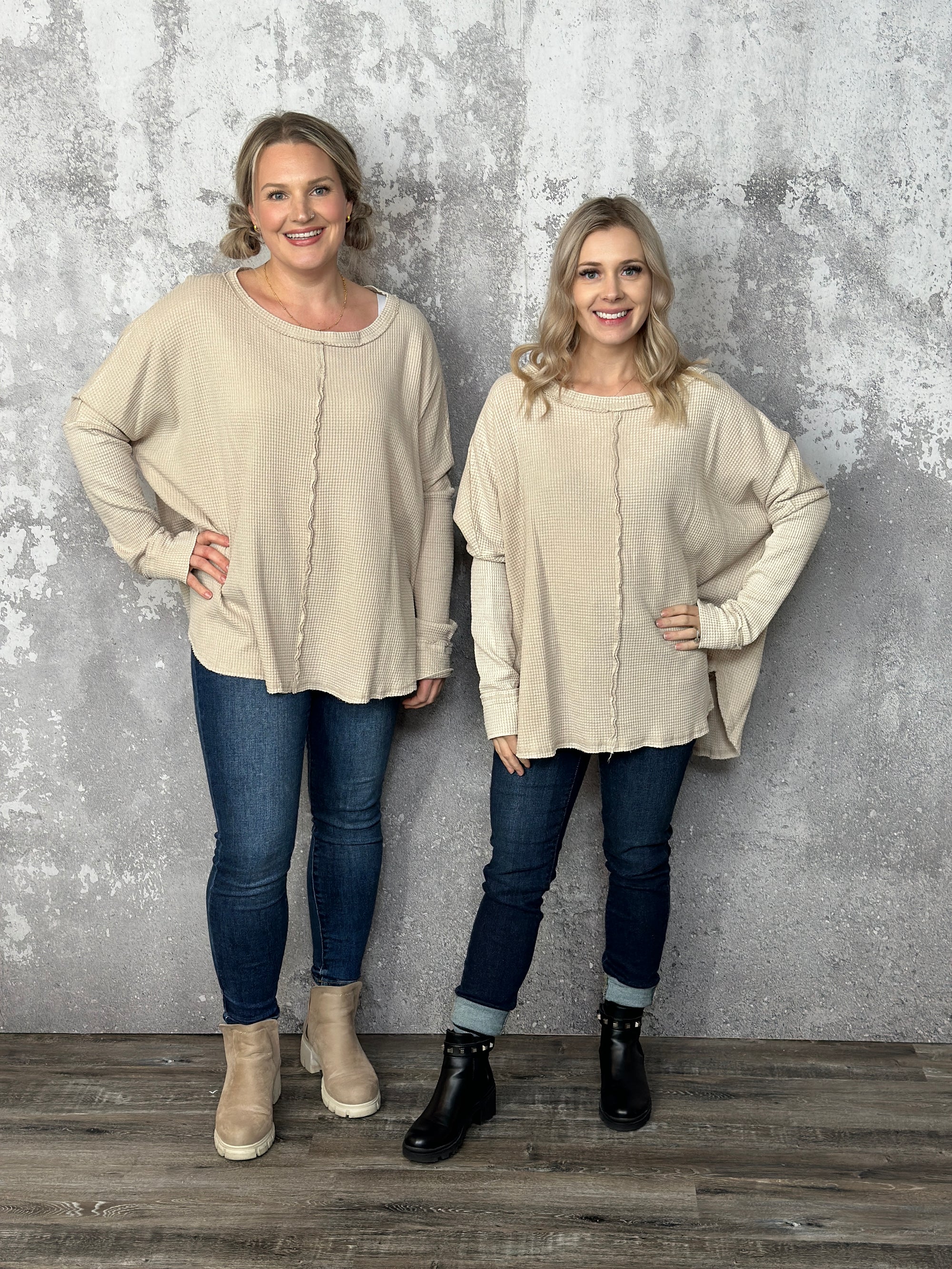 Doorcrasher - Waffle Long Sleeve Top - Sand - Final Sale