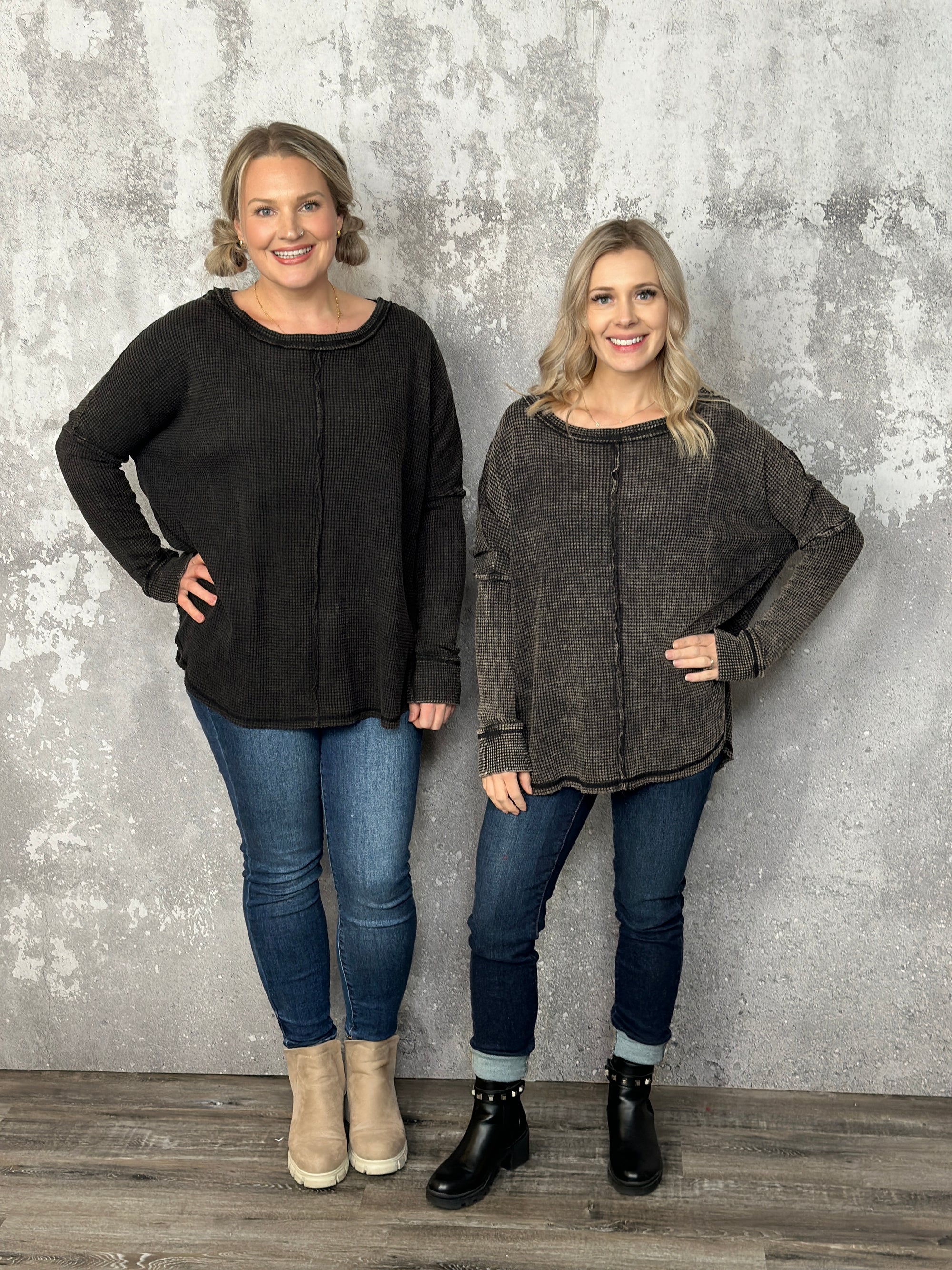 Doorcrasher - Waffle Long Sleeve Top - Black - Final Sale