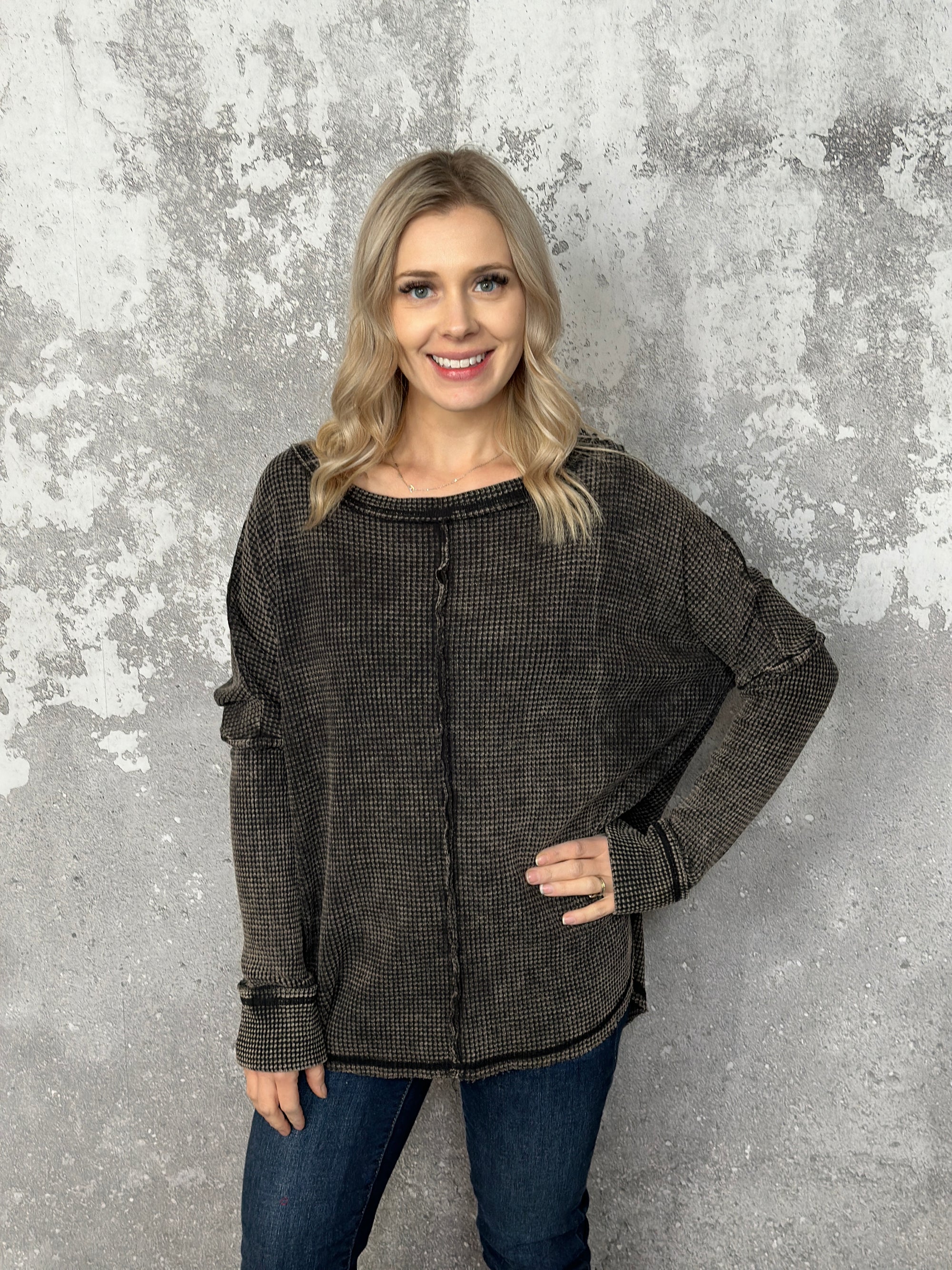 Doorcrasher - Waffle Long Sleeve Top - Black - Final Sale
