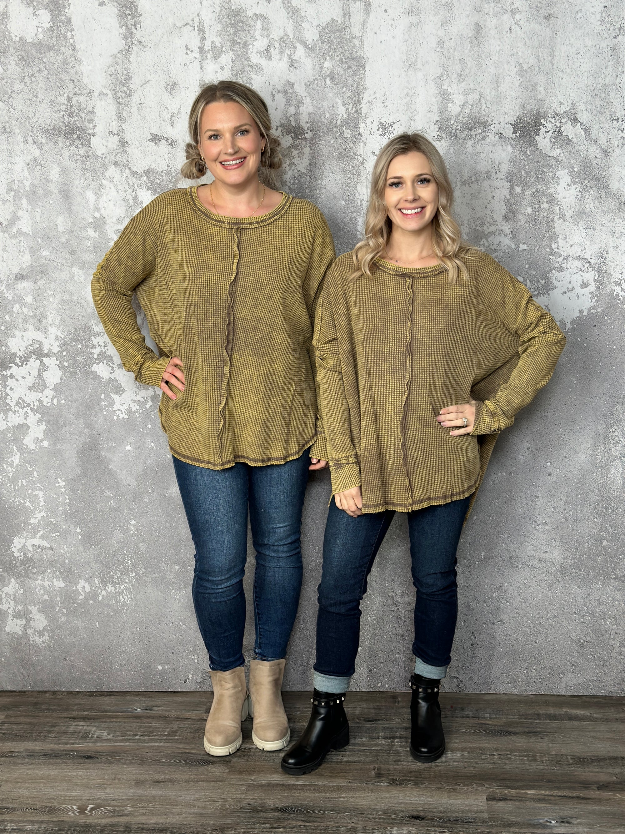 Doorcrasher - Waffle Long Sleeve Top - Olive - Final Sale